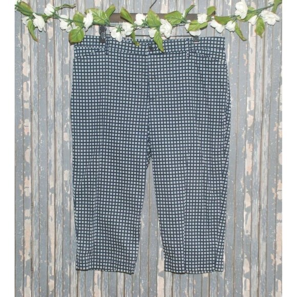Gloria Vanderbilt Ladies Blue Capri Pants Size 16 Stretch Checks Straight Leg - Picture 1 of 9